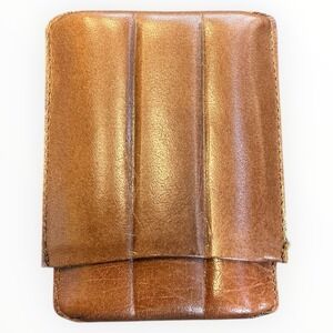 Perry Ellis Brown Leather 3 Cigar Travel Case Holder Vintage